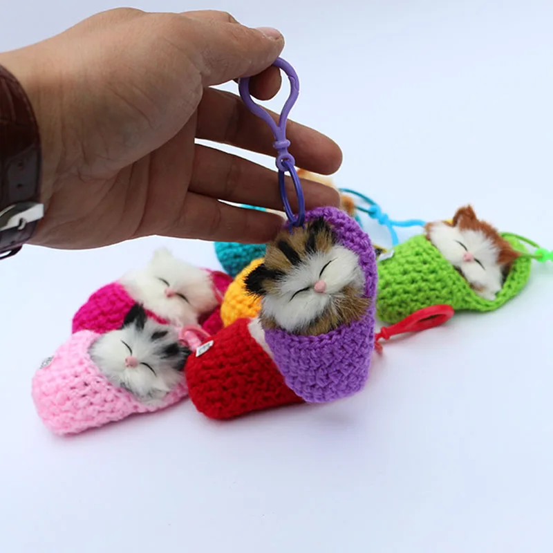 

Lovely Sleeping Cat Key Chain Bag Fluffy Car Cartoon Cat sharp shout Small Plush Toy Key Rings YH-17
