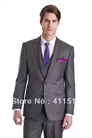 

FREE SHIPPING!CUSTOM gray TUXEDO!Grey Groom Tuxedos Best Man Notch Lapel Groomsmen Men Wedding groom wear Suit/CUSTOM MEN dress