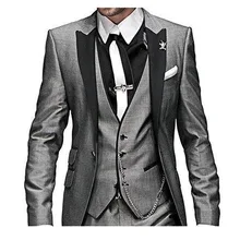 TPSAADE Для мужчин s Серый Свадебный костюм мужской Пиджаки Slim Fit костюмы для Для мужчин костюм Бизнес официальная Вечеринка смокинг для жениха куртка+ брюки+ жилет