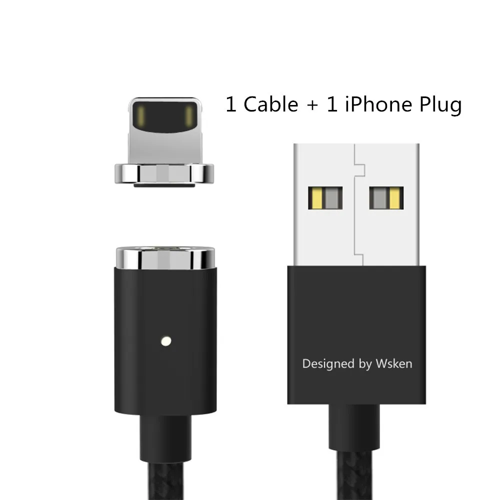 Магнитный кабель WSKEN Mini 2 USB для iPhone 5, 5S, 6, 7, 8 Plus, samsung, IOS/Micro USB, кабель для быстрой зарядки, светодиодный индикатор - Цвет: Black for iPhone