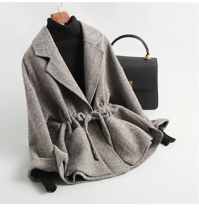 PUDI RO18101 Женская Осенняя зимняя новая шерстяная куртка в елочку с длинным стильным карманом пальто для отдыха