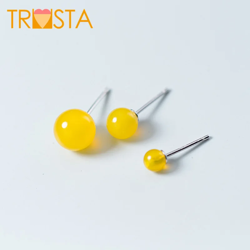 

Trusta 100% 925 Solid Sterling Silver Jewelry 4mm 6mm 8mm Synthetic Yellow CZ Stud Earrings For Girl Women Jewelry XY1101