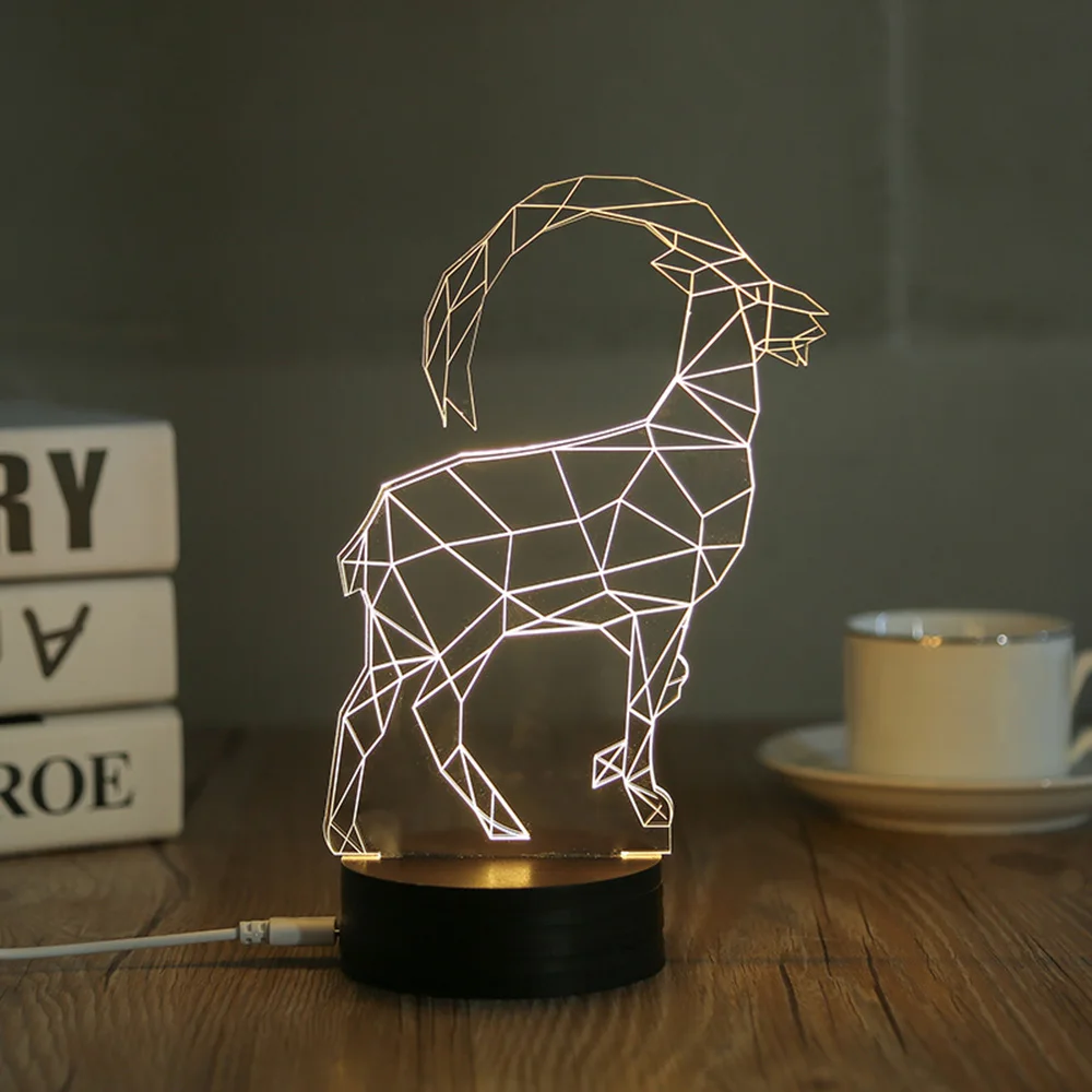 

3D LED Night Light Geometric Antelope USB Warm Table Lamp 0-5W Cartoon Decorative Lights for Children'S Room