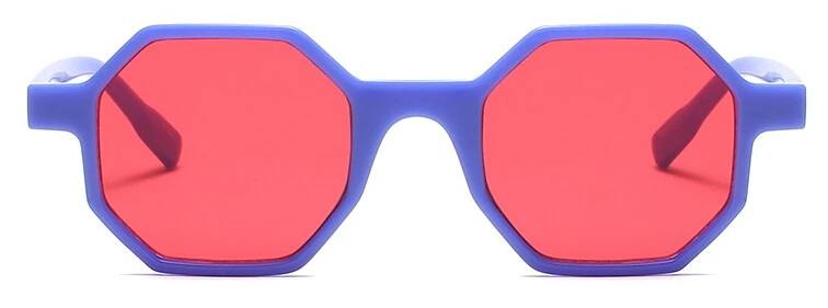 Винтажные маленькие шестигранные солнцезащитные очки для женщин, многоугольная оправа, солнцезащитные очки, розовые модные уличные стильные оттенки для женщин - Цвет линз: blue red