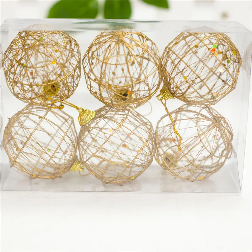 1 set6Pcs Christmas Drop Ornaments Xmas Tree Balls Decoration Baubles Party Wedding Ornament Pretty gold Balls #3o29 (2)