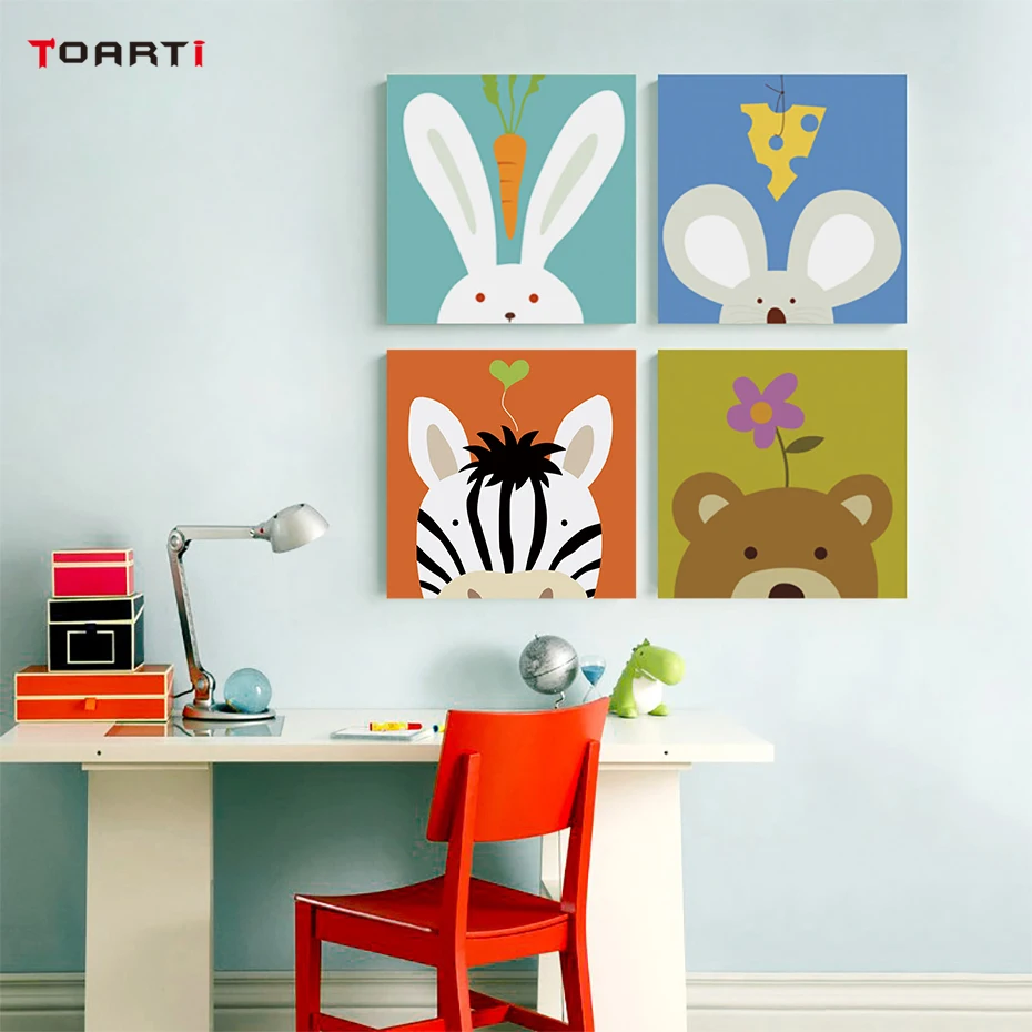 Cartoon Bear Rabbit Cat Canvas Art Painting  (1)