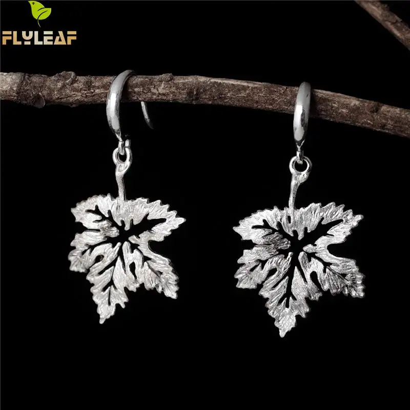 

Flyleaf 100% 925 Sterling Silver Hollow Big Maple Leaf Drop Earrings For Women Simple Fashion Party Jewelry