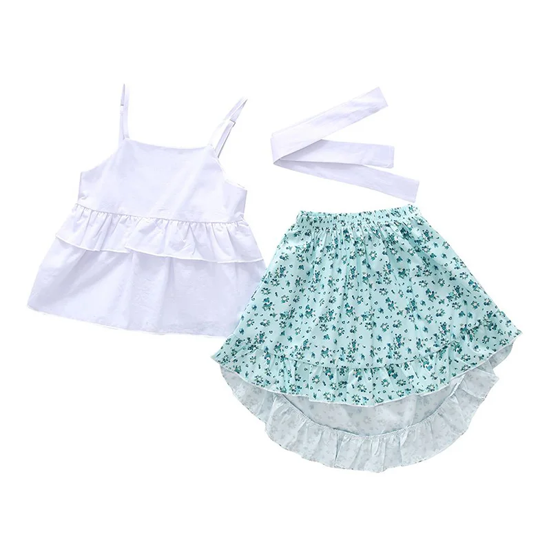 

Cute Babygirl Clothes Summer Toddler Kids Sling Tops+Floral Skirt+Headband Suit Children Girl Clothing SetsY M