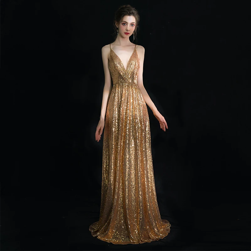 Beauty-Emily Sequins Golden Evening Dresses 2019 Long for Women A line Long Formal Prom Party Dresses New Style Beauty-Emily Sequins Golden Evening Dresses 2019 Long for Women A line Long Formal Prom Party Dresses New Style