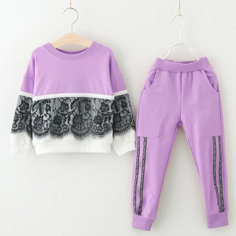 KEAIYOUHUO/детская одежда г. Осенне-зимний комплект одежды для маленьких девочек, футболка+ штаны детский спортивный костюм для девочек, спортивный костюм - Цвет: Purple