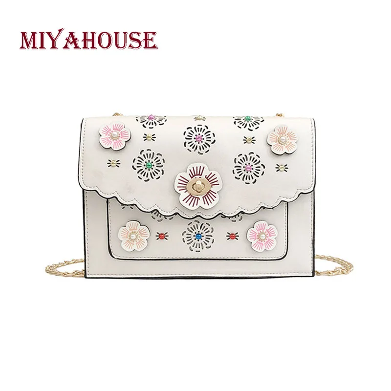 MIYAHOUSE fashion flower small square bag Korean version of the tide wild chain shoulder bag leather handbags Messenger bag MIYAHOUSE fashion flower small square bag Korean version of the tide wild chain shoulder bag leather handbags Messenger bag