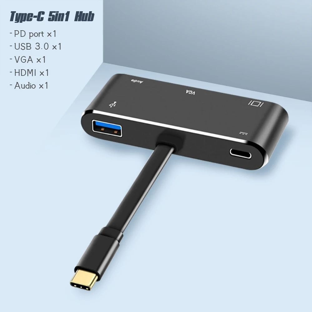 Vmade мульти порты USBC док-станция 5 в 1 поддержка PD 3,0 зарядки тип-c к hdmi+ vga+ PD+ аудио конвертер двойной экран дисплей