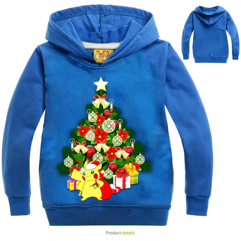 Новые рождественские детские толстовки с цветочным принтом Одежда для мальчиков и девочек свитер с длинными рукавами футболка для девочек топы для мальчиков, костюм - Цвет: Синий