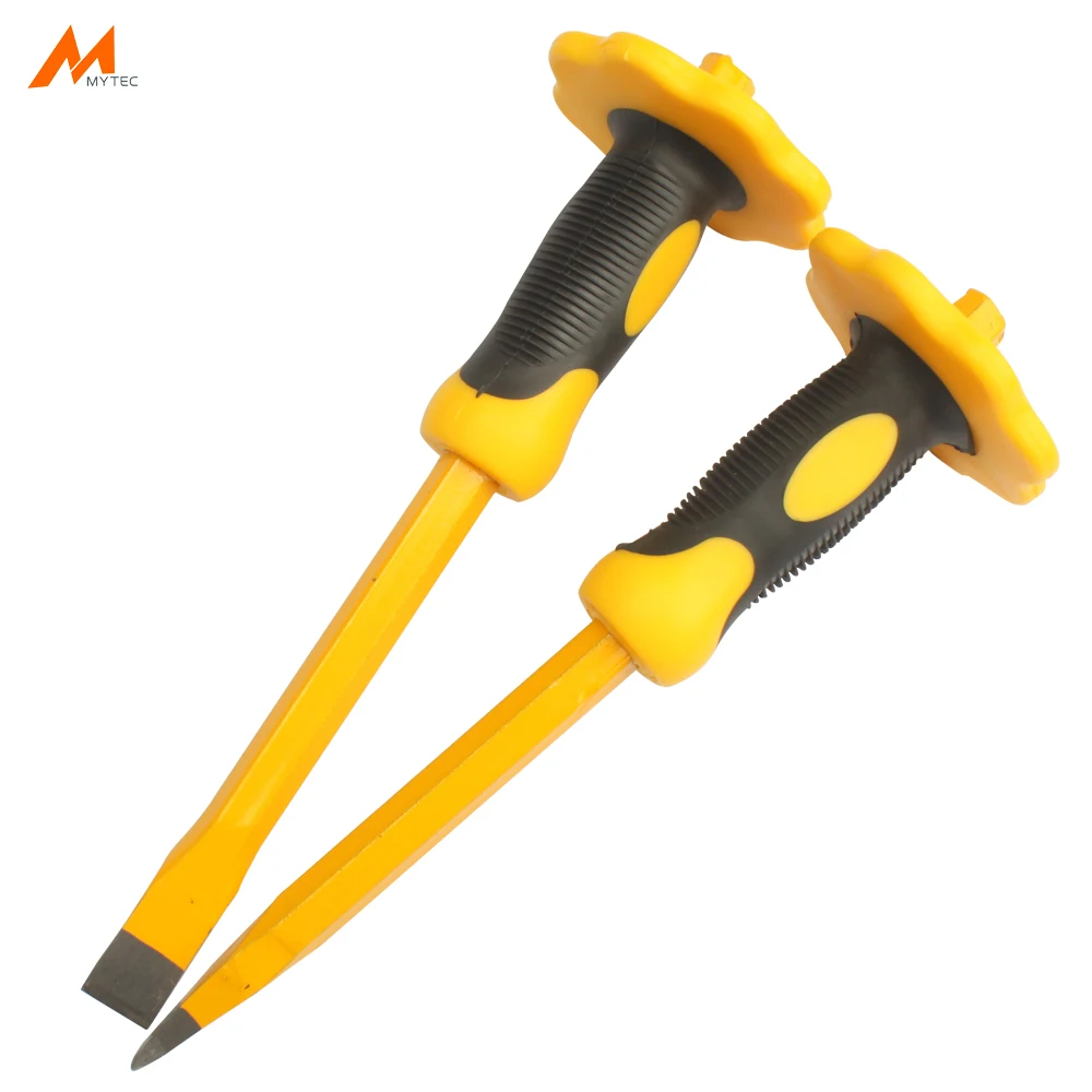 

12-inch Hand Guarded Cold Chisel, Flat Head Pointed Tip Metal Chisels for Masonry Carving Concrete Brickwork