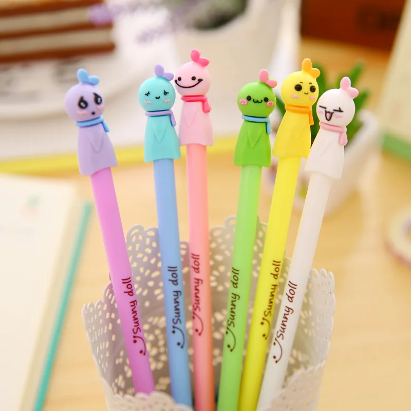 

Kawaii Sunny Doll Gel Pen Cute Candy Color Stationery Item Store School Office Supply Accessory Kids Stationary Black Blue Ink