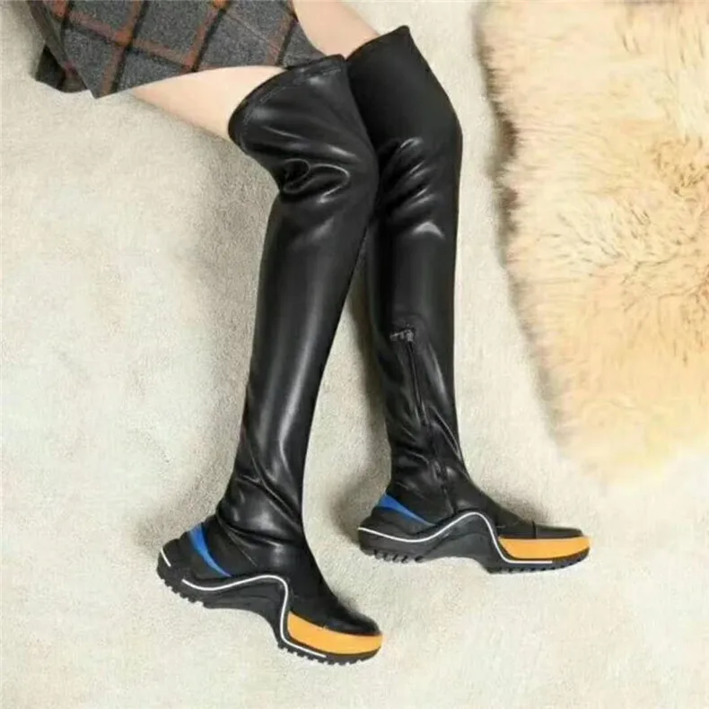 

Dipsloot 2018 The Latest Winter Women Thick Heels Casual Over-the-knee Boots Ladies Round Toe Flat Shoes Girls Cool Slim Boots
