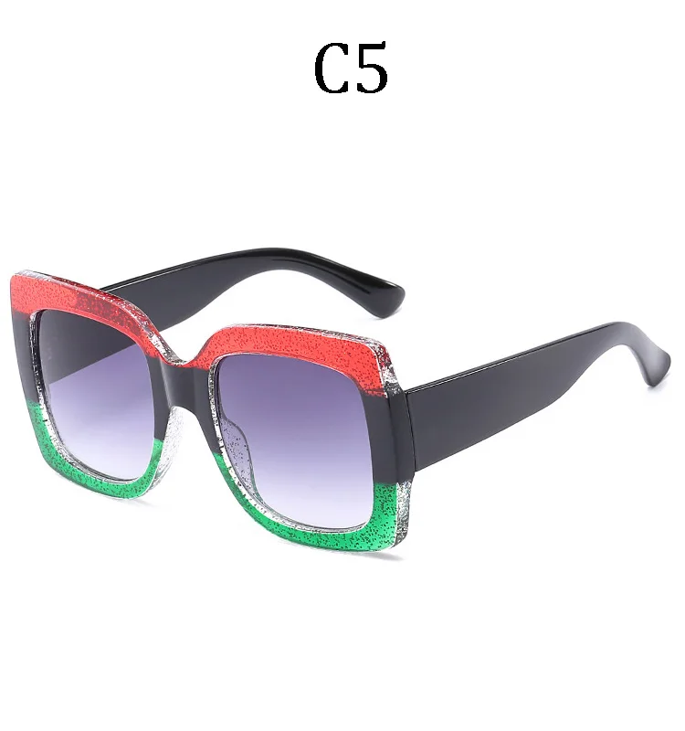 LVVKEE поступление Женские квадратные роскошные солнцезащитные очки оверсайз уникальные прозрачные женские солнцезащитные очки большие брендовые дизайнерские красные - Цвет линз: 9004 C5