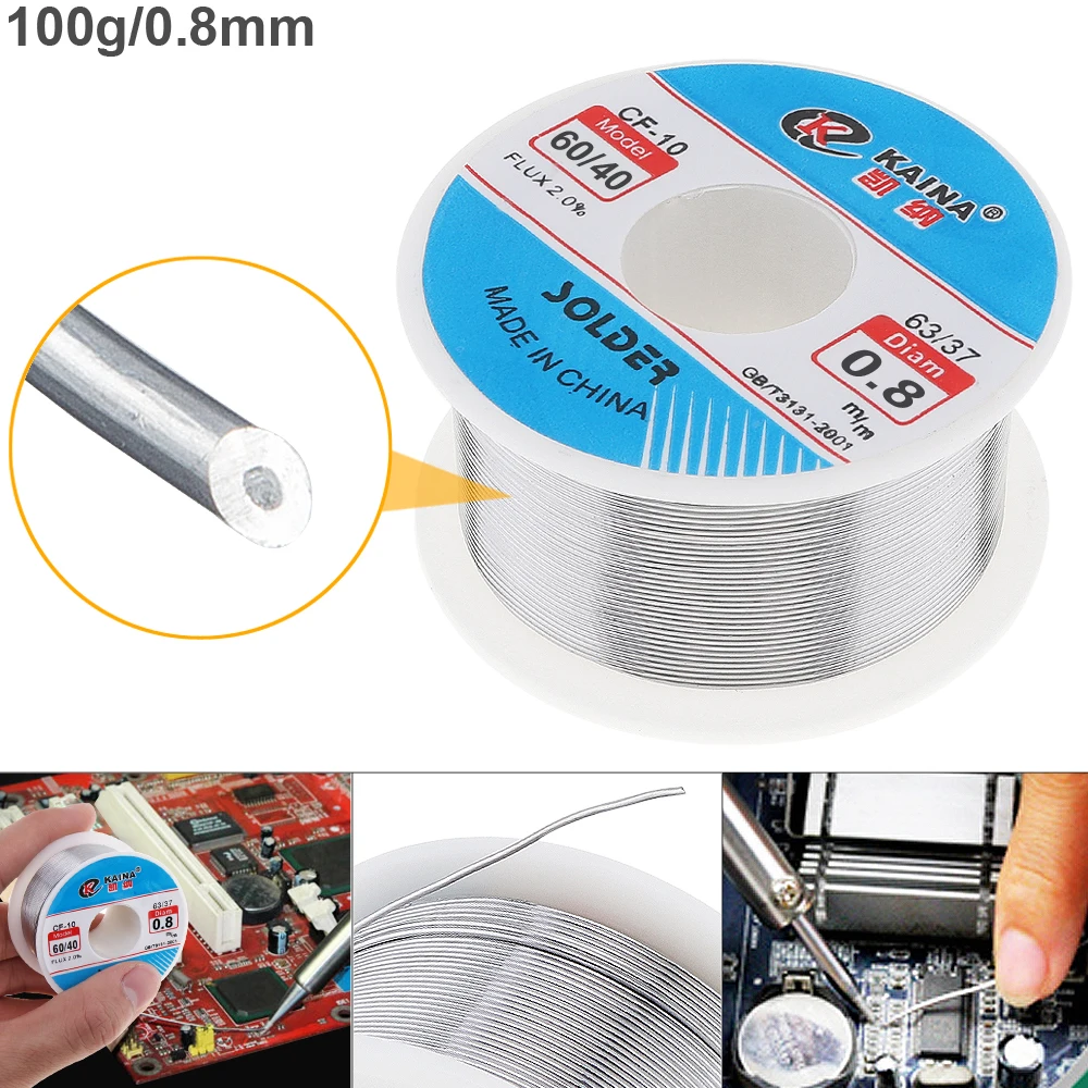 60/40 100g 0.8mm-2.0mm Tin Fine Wire Core 2% Flux Welding Solder Wire with Rosin and Low Melting Point