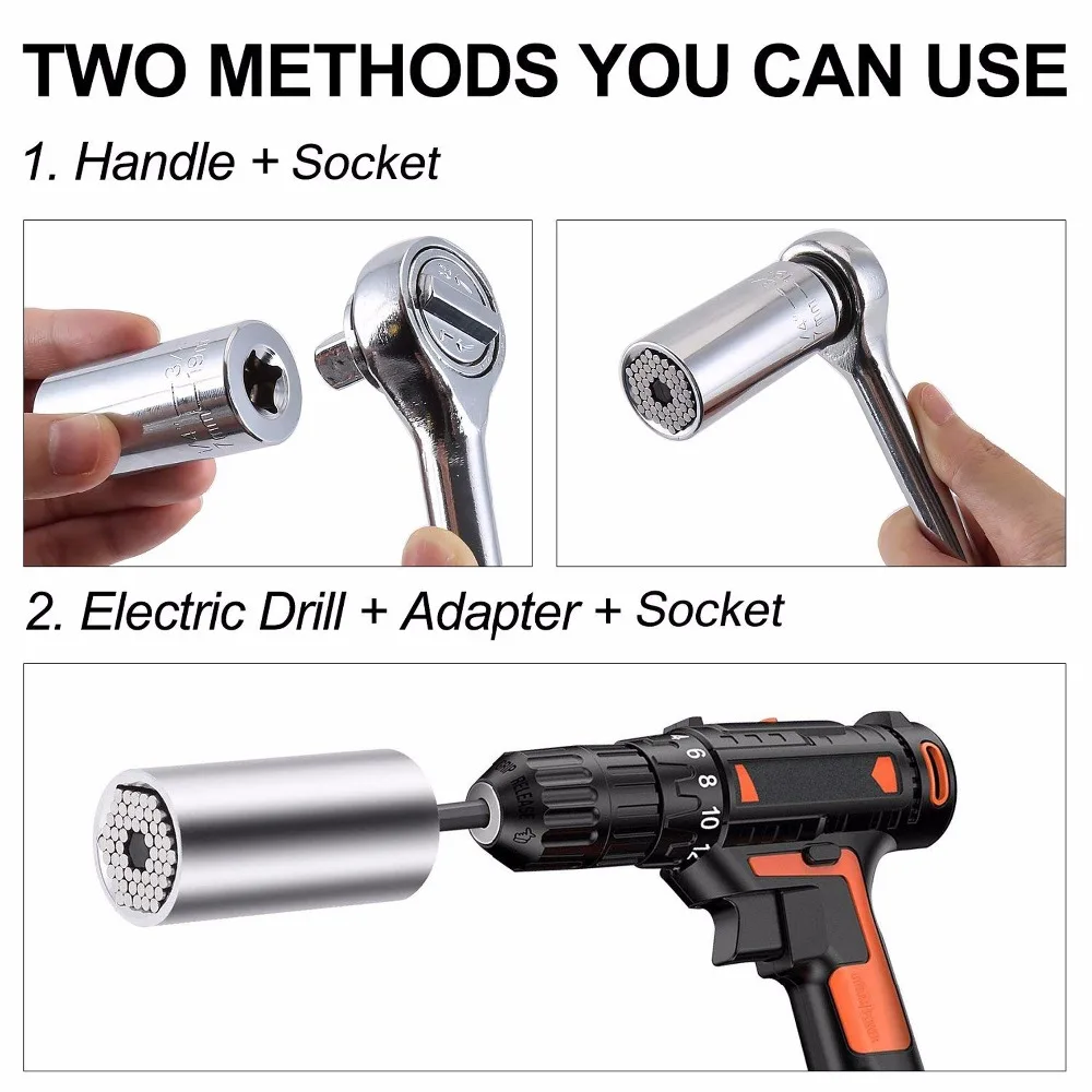 7-19mm Multi-Function Socket Wrench Hand Tools Power Drill Adapter Set Gadgets for DIY Handyman Men Gift WIFUN Universal Sockets Set