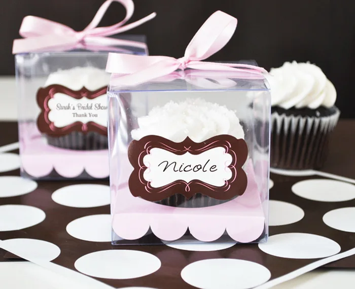 Прозрачный Cupcake Box прозрачная коробка для торта с наклейкой и вставкой Свадебная