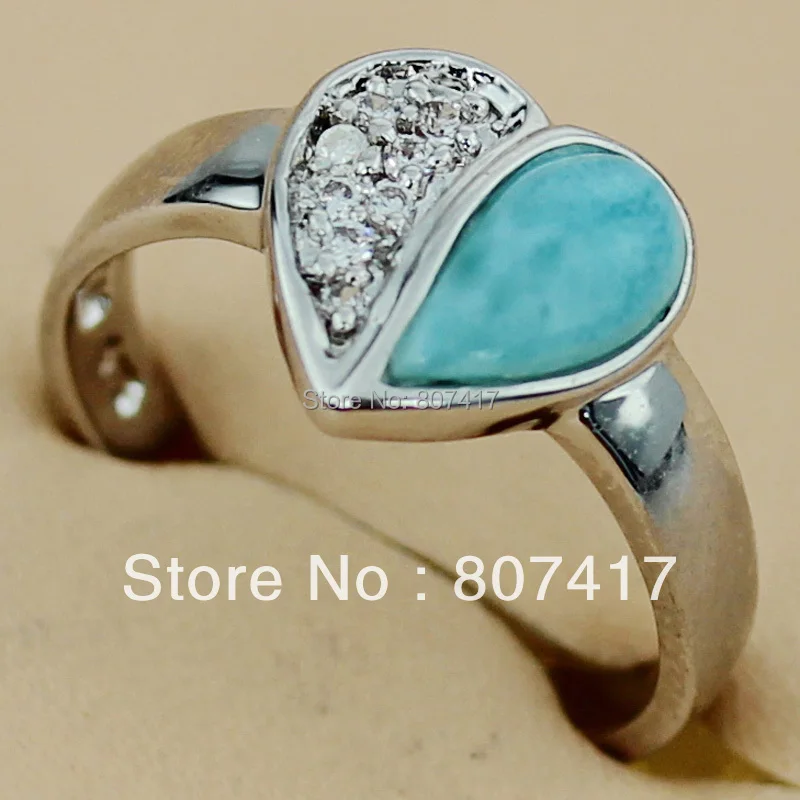 Fashion Larimar jewelry and white Cubic Zirconia Beautiful Silver Plated Bohemia Hot Favourite Promotion RING R3502
