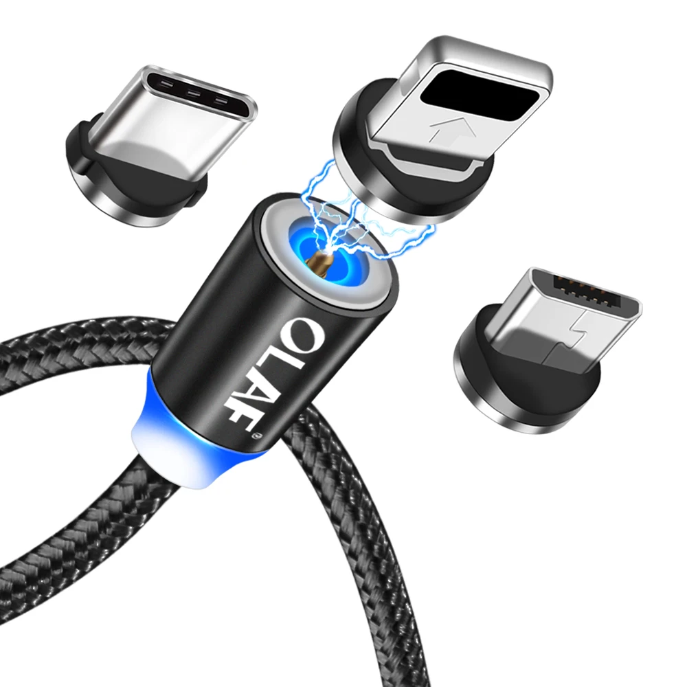 OLAF LED 2 м 1 Магнитный кабель для iPhone Micro usb Type c нейлоновый зарядный samsung sony
