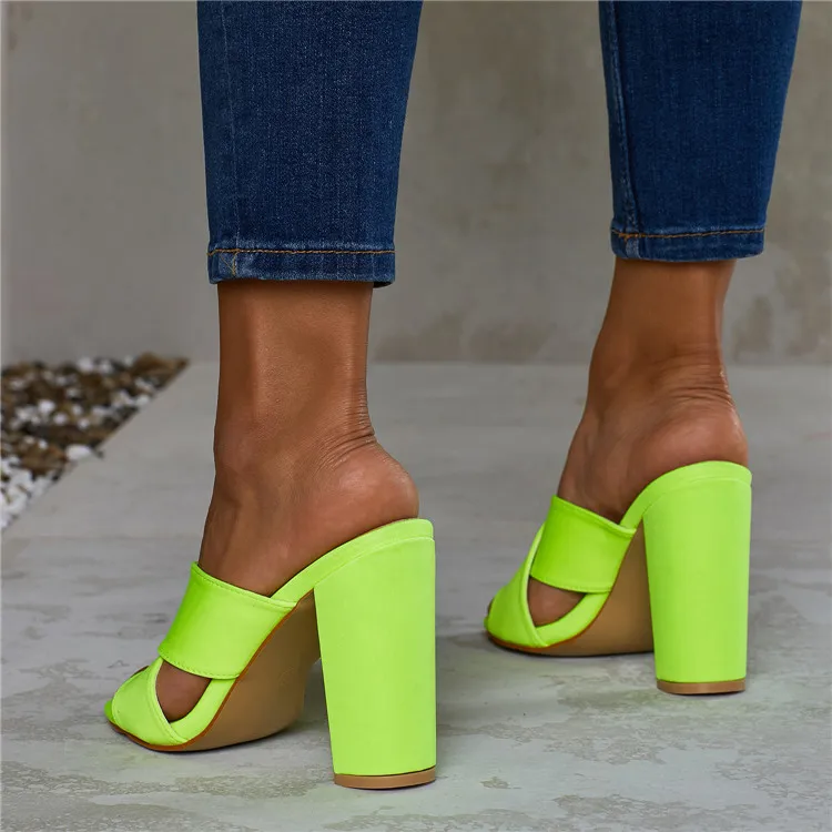 Eilyken/летние женские шлепанцы; туфли без пяток на высоких каблуках; пикантные женские шлепанцы на полой подошве; Туфли-лодочки; флуоресцентный зеленый цвет; Размеры 35-42