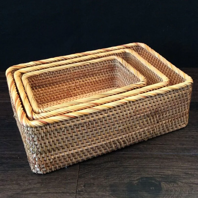 3 Pcs / Lot rattan storage baskets neatening makeup cosmetic organiser box hamper laundry basket table sundries store container