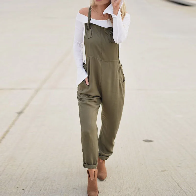 

ZANZEA Women Jumpsuit 2019 Summer Army Green Long Playsuit Pockets Casual Loose Combinaison Femme Overalls Bodysuit Rompers 5XL