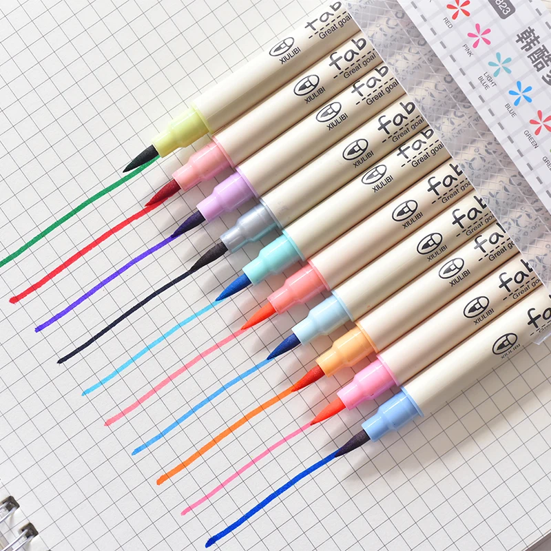 10pcs/ Write Brush Pen Colored Marker Pens Set For Calligraphy Drawing