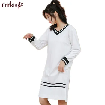 

Fdfklak Hot Selling Women Nightdress Night Gowns Spring Summer Long Sleeve Women Sleepwear White Cotton Ladies Nighties Q597