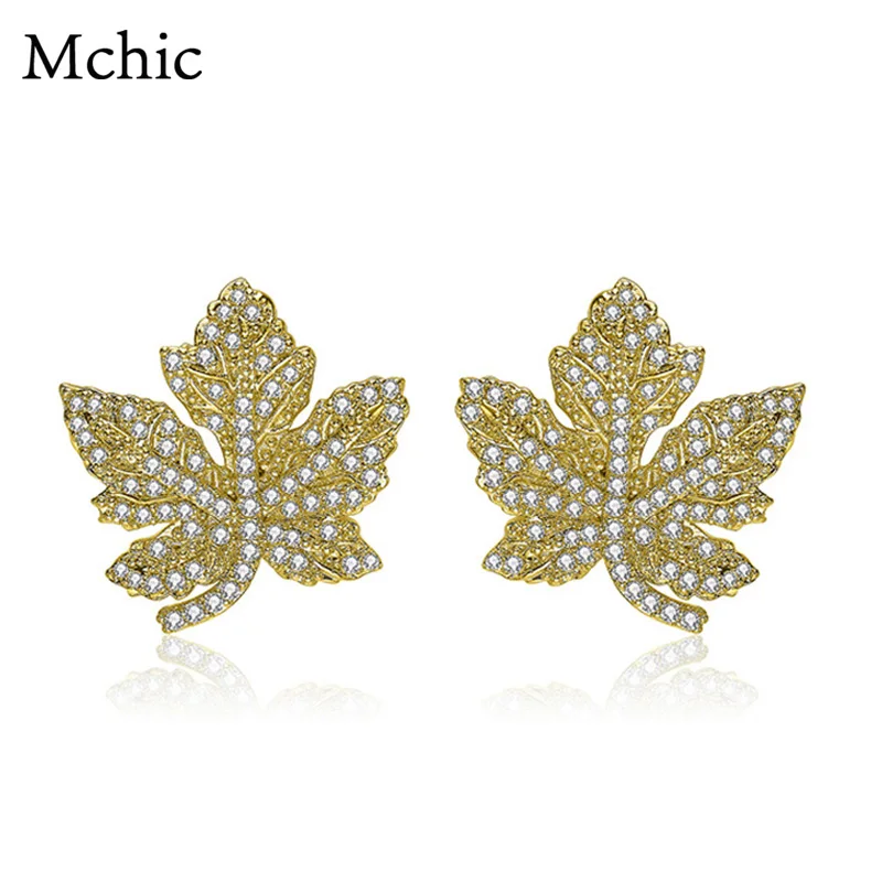 

Mchic Romantic Luxury Exquisite Charm Maple Leaf Stud Earrings Pave Micro Cubic Zirconia Leaves Shape For Wedding Party Jewelry