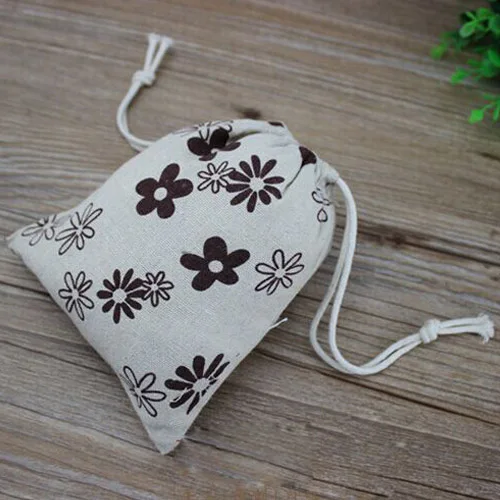

Coffee Flower Linen Gift Drawstring Bag 8x10cm 9x12cm 10x15cm pack of 50 Makeup Jewelry Jute Packaging Pouch
