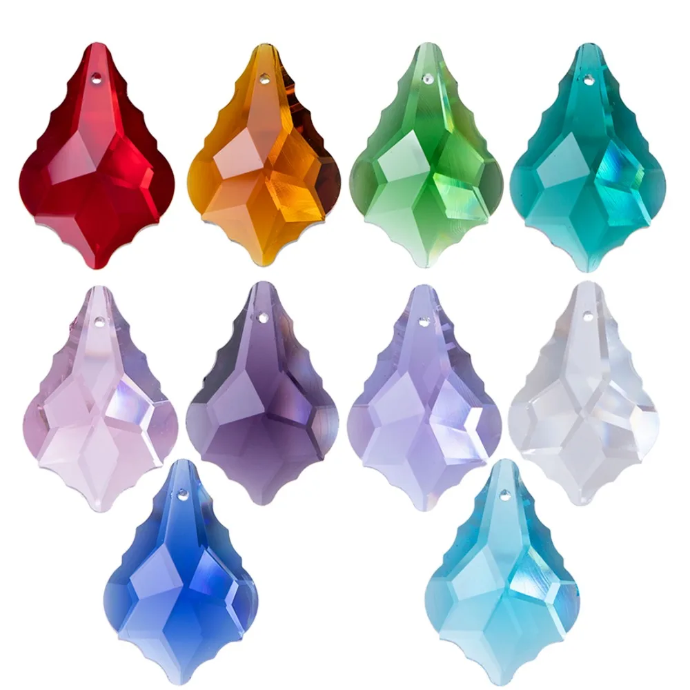 Set 10pcs Rainbow Crystal Chandelier Baroque Maple Leaf Prisms Hanging Gift 38mm 
