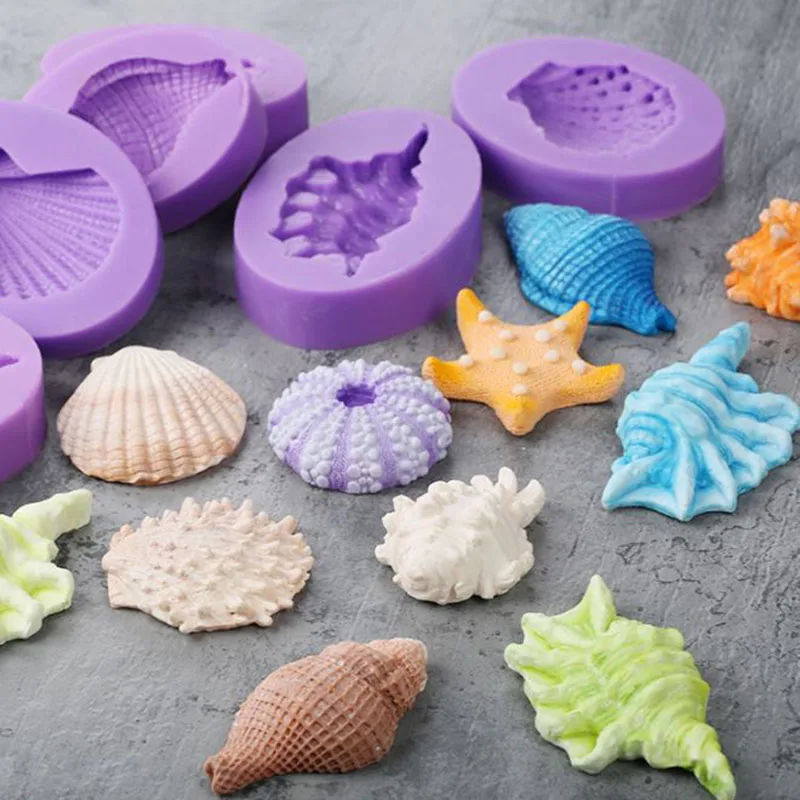 

Mini Hippocampus Seashells Conch starfis shape Fondant cake mould Food grade Silicone mold DIY chocolate cake decorating tools
