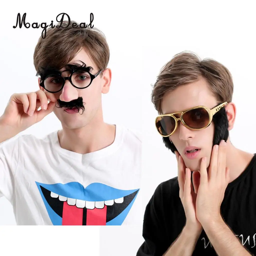 MagiDeal Set of 2 Pieces Novelty Presley Sunglasses Big Nose Mustache Glasses 70s Fancy Dress Costume Eyewear Props