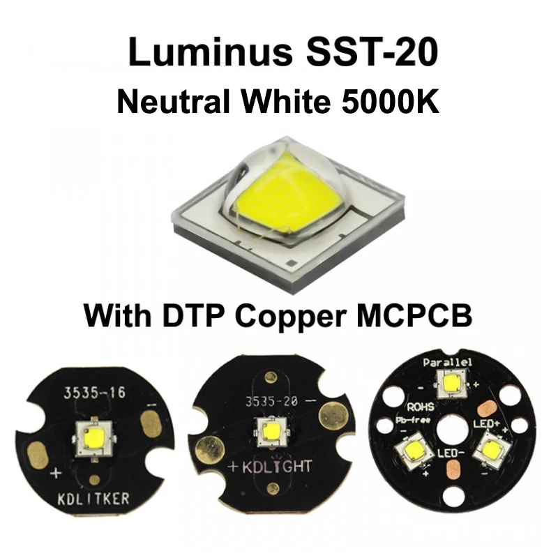 Luminus SST 20 нейтральный белый светодиодный излучатель 5000K с 10 мм/16 мм/20 мм DTP Copper
