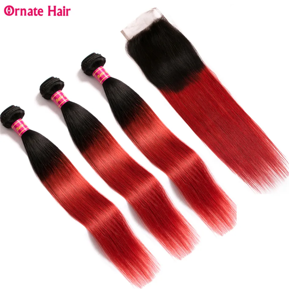 Ombre Colored Human Hair Bundles With Closure Peruvian Straight Hair Bundles With Closure Ornate Hair Non Remy T1b/red 12-24inch Ombre Colored Human Hair Bundles With Closure Peruvian Straight Hair Bundles With Closure Ornate Hair Non Remy T1b/red 12-24inch