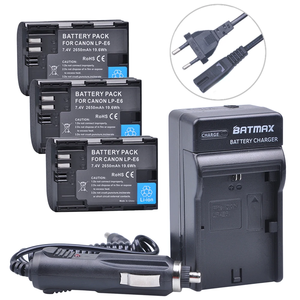 3pcs LP E6 LP E6 Camera Battery font b Digital b font Charger Kits for Canon