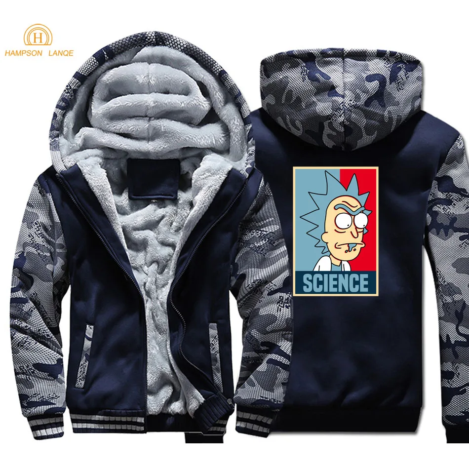 

Rick And Morty Science Printed Hoodies Men 2019 Hot Autumn Winter Thick Camouflage Sweatshirt Warm Fleece Anime Jackets For Fans