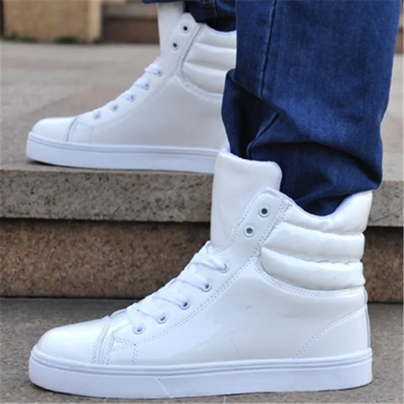 Fashion White Mens High Top Hip Hop Shoes Lace Up Casual Shoes Flats ...