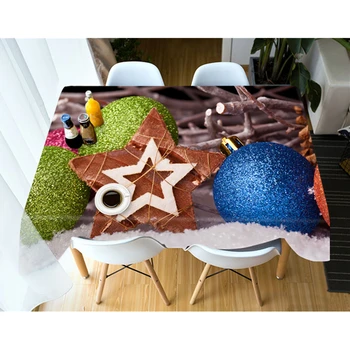 

3d Tablecloth Merry Christmas Ball Gift Stocking Pattern Washable Cotton Cloth Thicken Rectangular and Round Wedding Table Cloth