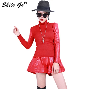 

Leather Shorts Womens Spring Fashion sheepskin genuine leather Shorts high waist zipper concise casual A Line shorts