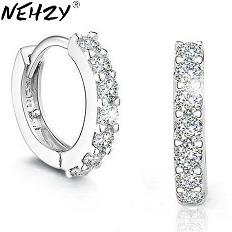 

NEHZY Silver earrings fashion male and female models cute vintage jewelry super flash single row Crystal Jewelry