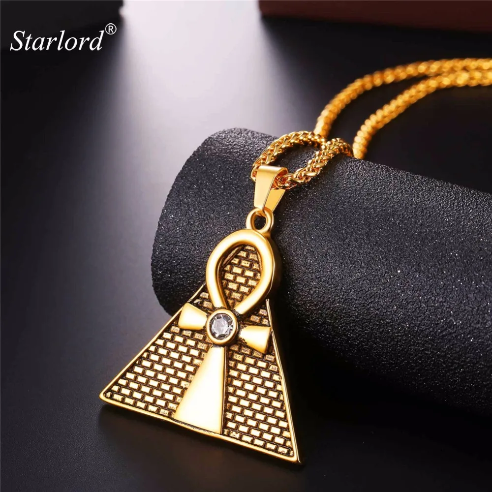 

Starlord Ansata Cross/Ankh Necklace&Egyptian Pyramids Pendant Necklace Gold Color Key of The Life Chain For Men/Women New GP2571
