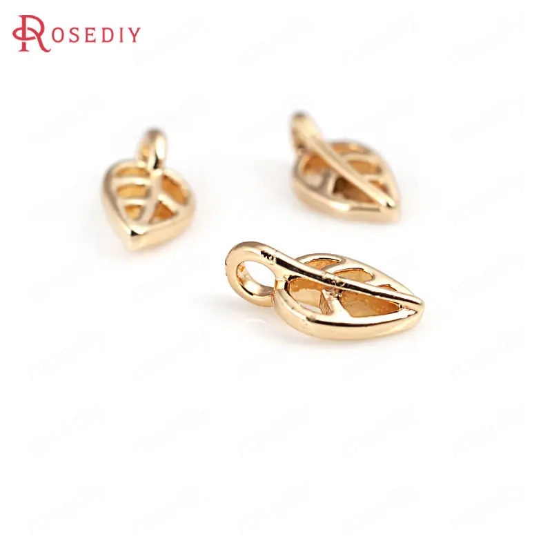 

6PCS 6x11MM 24K Champagne Gold Color Plated Brass Tree Leaf Leaves Charms Pendants High Quality Jewelry Accessories