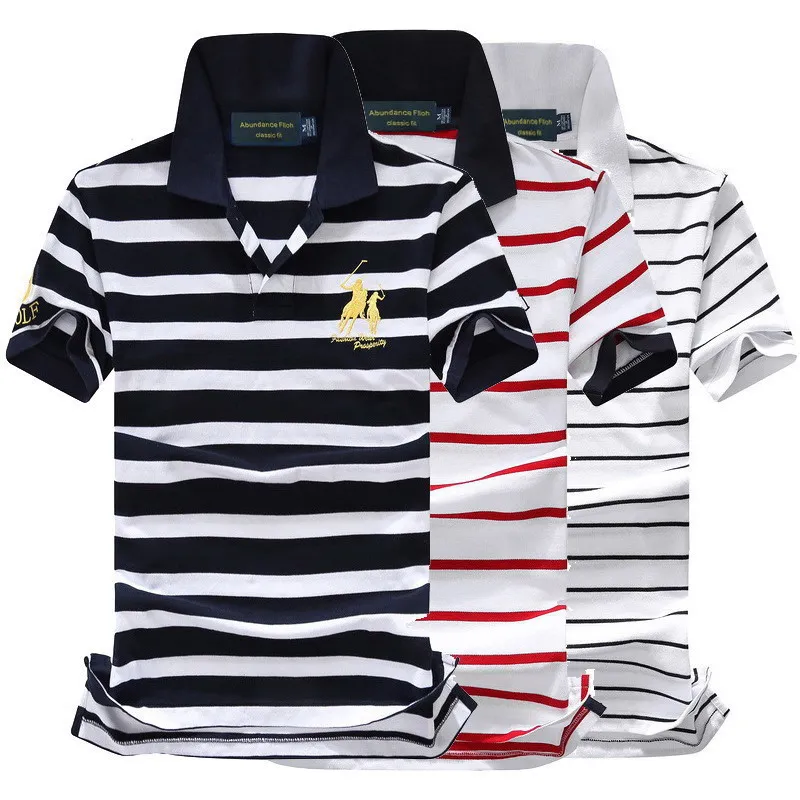 

New Striped Men Cotton Short-sleeve Homme Baseball Polo shirts Slim Fit Casual Mens Clothing 3D polo embroidery A05