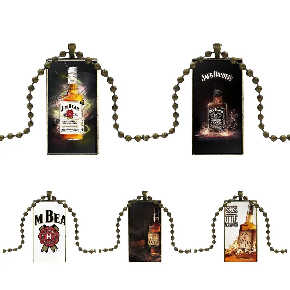 

Glass Cabochon Pendant Necklace Rectangle Fashion Necklace For Women Gift Drinking Jim Beam Wine Art Poster