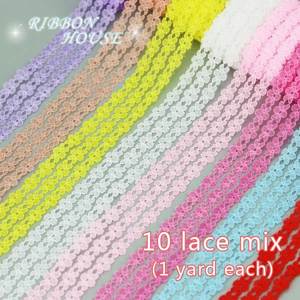 （10 lace/lot）white lace fabric Webbing Decoration Lovely gift packing Material ribbons mix - Color: 10 lace mix(31)