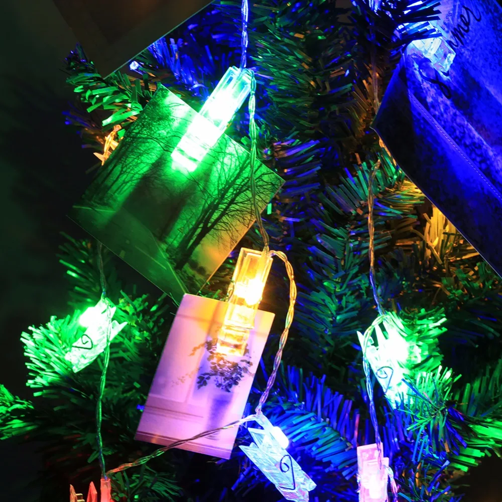 

Colorful 20/10 LED Battery Power Photo Peg Clip Shape Fairy String Light Hanging Picture for Event & Party Supplies Decorations